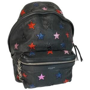 Yves Saint Laurent Star Applique Mini City California Leather Backpack in Black